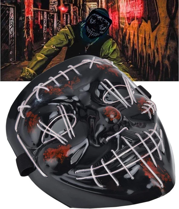 Halloween Maske Neon Beyaz Işıklı - Resim 3