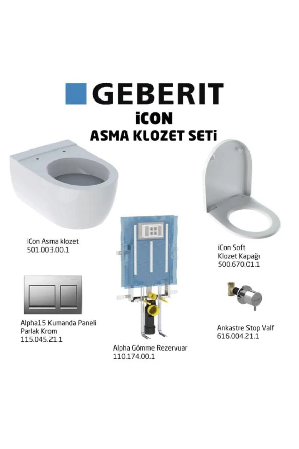 Geberit Gömme Icon Alpha15 Soft Asma Klozet Seti Tam 5 Parça Set ürün görseli 1