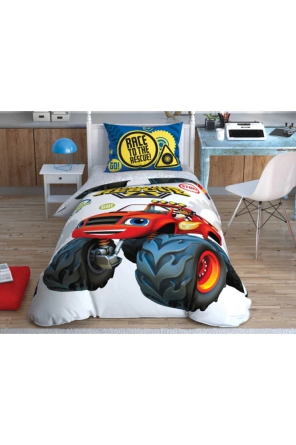 Taç Lisanslı Blaze Road Rescue Tek Kişilik Nevresim Takımı Lastikli 160 Cm X 220 Cm ürün görseli 1