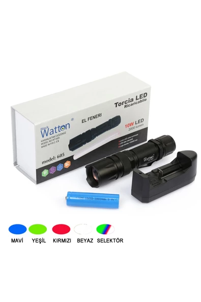 Watton 10w 2000 Lümen 4 Renk Güçlü El Feneri Wt-605 ürün görseli 1
