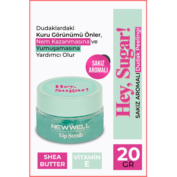 New Well Hey Sugar! Sakız Aromalı Dudak Peelingi 20gr ürün görseli 1