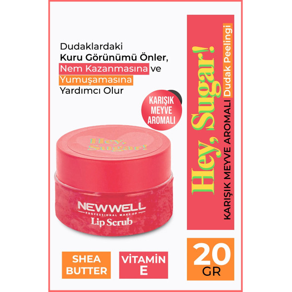 New Well Hey Sugar! Karışık Meyve Aromalı Dudak Peelingi 20gr ürün görseli 1