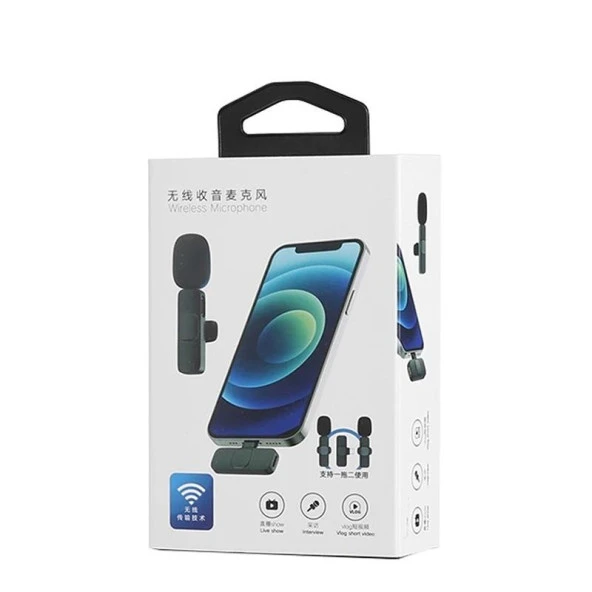 2in1 Kablosuz Yaka Mikrofonu Type-C Mini Mikrofon - Resim 2