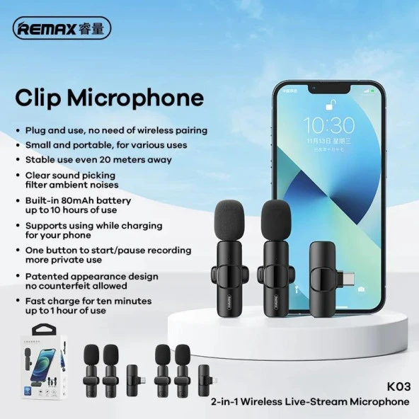 2in1 Kablosuz Yaka Mikrofonu Type-C Mini Mikrofon - Resim 5