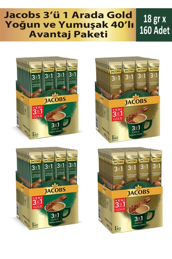 Jacobs 3’ü 1 Arada Gold Yoğun ve Yumuşak 40'lı Avantaj Paketi ürün görseli 1