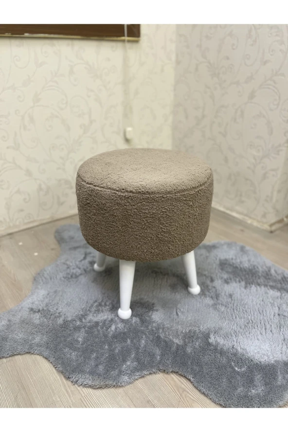 Asedia Miskin Lake Teddy Kahve Ahşap Ayaklı Peluş Puf Makyaj Koltuğu Yuvarlak Tabure ürün görseli 1