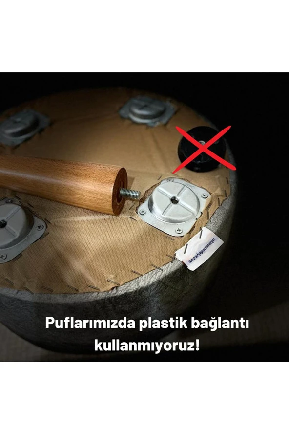 Asedia Miskin Lake Teddy Antrasit Ahşap Ayaklı Peluş Puf Makyaj Koltuğu Yuvarlak Tabure ürün görseli 1