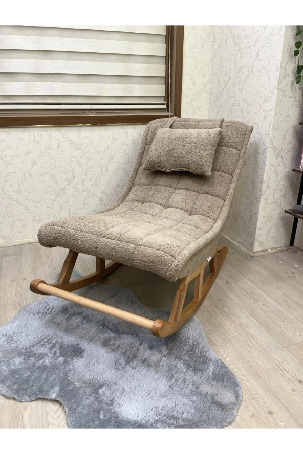 Miskin Naturel Teddy Kahve Sallanan Sandalye Dinlenme Emzirme Baba Tv Okuma Uzanma Koltuğu Berjer ürün görseli 1
