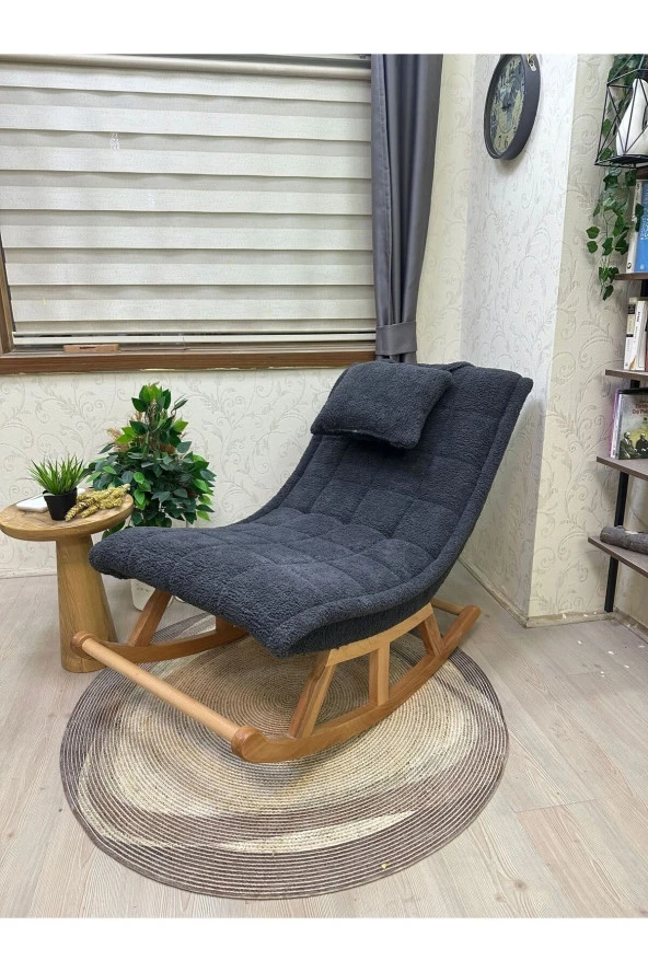 Miskin Naturel Teddy Antrasit Sallanan Sandalye Dinlenme Emzirme Baba Tv Okuma Uzanma Koltuğu Berjer ürün görseli 1