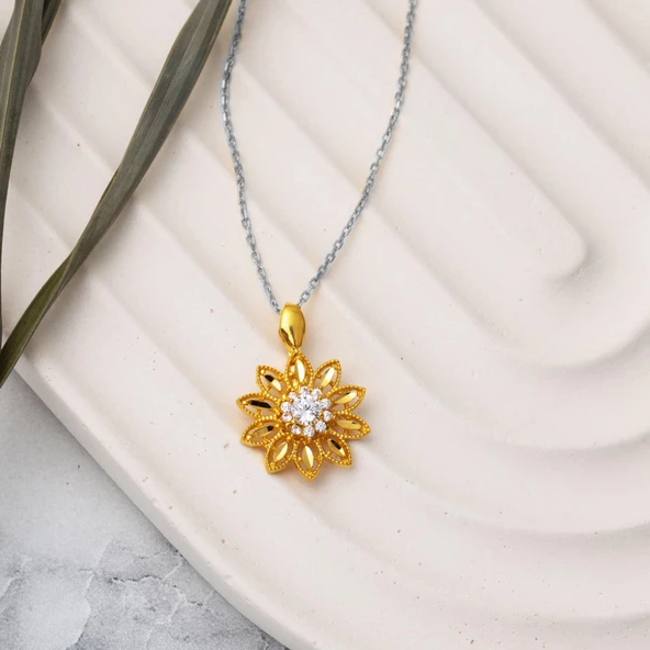 Lotus Çiçeği 22 Ayar Altın Kolye Ucu - Resim 2