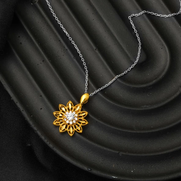 Lotus Çiçeği 22 Ayar Altın Kolye Ucu - Resim 6