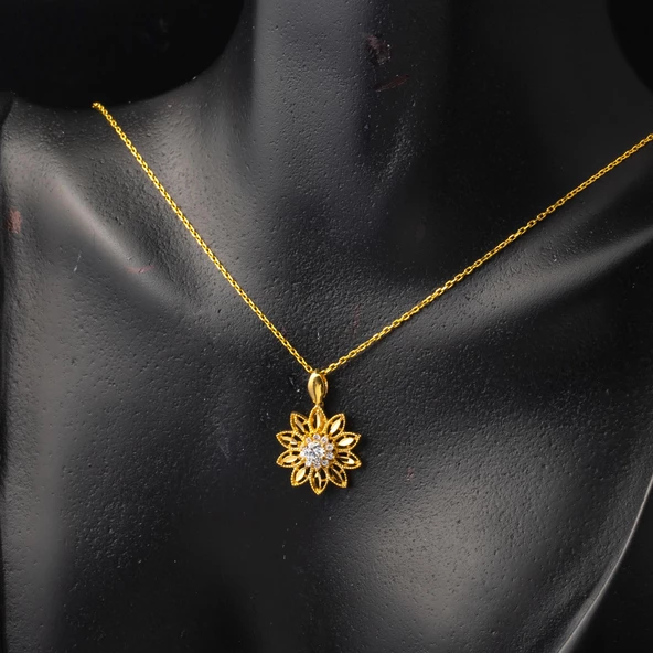 Lotus Çiçeği 22 Ayar Altın Kolye - Resim 3
