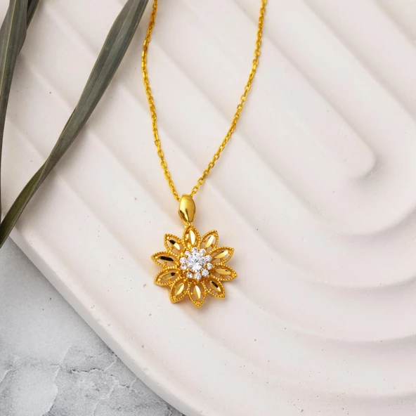 Lotus Çiçeği 22 Ayar Altın Kolye - Resim 2