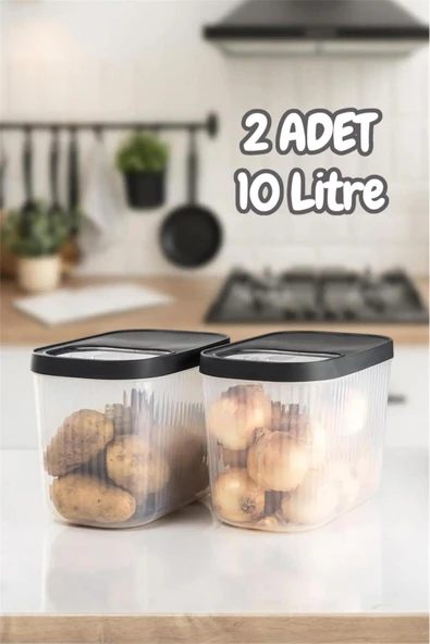 2 Adet Gri 10 Litre Erzak Bakliyat Saklama Kabı-Kayar Kapaklı Deterjan Tablet Saklama Kutusu ürün görseli 1