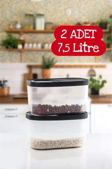 2 Adet 7,5 Litre Erzak Bakliyat Saklama Kabı-kayar Kapaklı Deterjan Tablet Saklama Kutusu ürün görseli 1