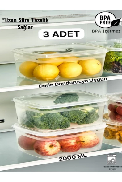 3 Adet Huge Şeffaf 2 LT Erzak Ve Bakliyat Saklama Kabı - Baharat Çay Kutusu ürün görseli 1