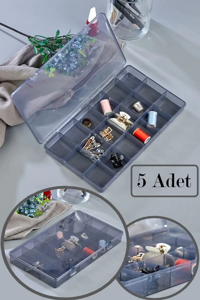 5 Adet Füme 18 Bölmeli Avantajlı Takı Aksesuar Saklama Kutusu - DDLC-902 ürün görseli 1