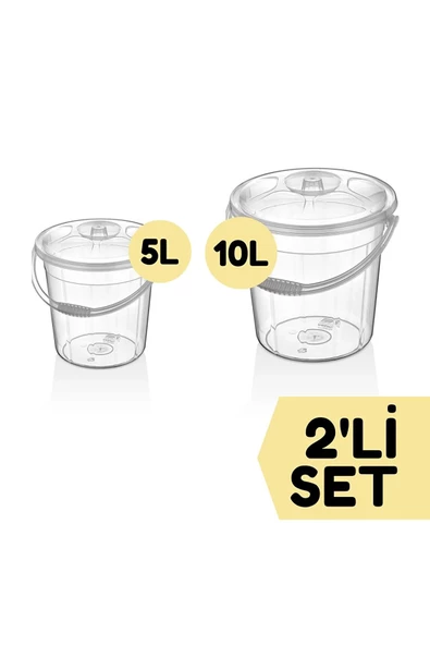 2'li 10-5 Litre Kapaklı Su Kovası Şeffaf Un Bakliyat Patates Soğan Saklama Temizlik Bahçe Kovası ürün görseli 1