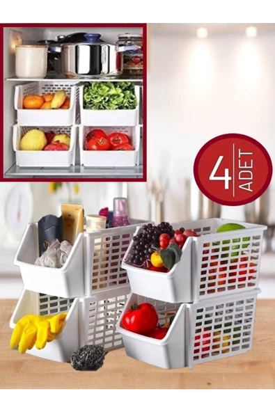 4'lü Set Üst Üste Eklenebilir Banyo Mutfak Rafı - Mutfak Düzenleyici ürün görseli 1