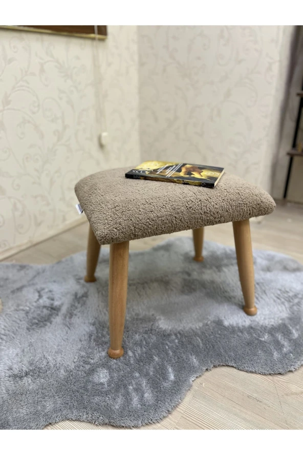 Asedia Trend Naturel Teddy Kahve Ahşap Ayak Uzatma Pufu Makyaj Koltuğu Bench Tabure ürün görseli 1