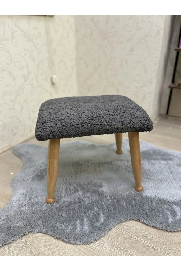 Asedia Trend Naturel Teddy Antrasit Ahşap Ayak Uzatma Pufu Makyaj Koltuğu Bench Tabure ürün görseli 1