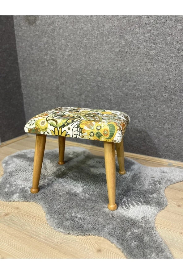 Asedia Trend Naturel Yeşil Retro Ahşap Ayak Uzatma Pufu Makyaj Koltuğu Bench Tabure ürün görseli 1