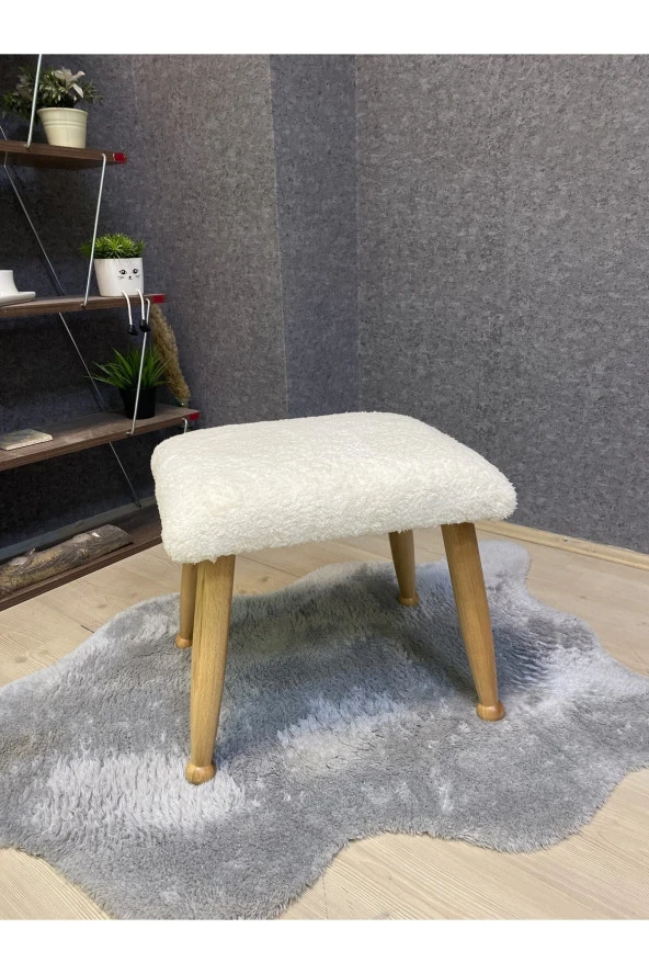 Asedia Trend Naturel Teddy Krem Ahşap Ayak Uzatma Pufu Makyaj Koltuğu Bench Tabure ürün görseli 1
