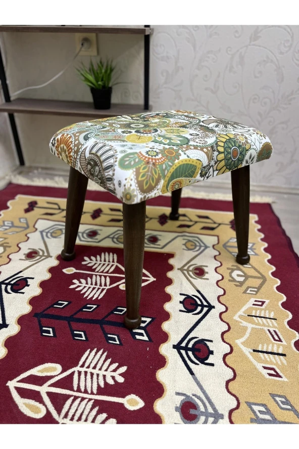 Asedia Trend Ceviz Yeşil Retro Ahşap Ayak Uzatma Pufu Makyaj Koltuğu Bench Tabure ürün görseli 1