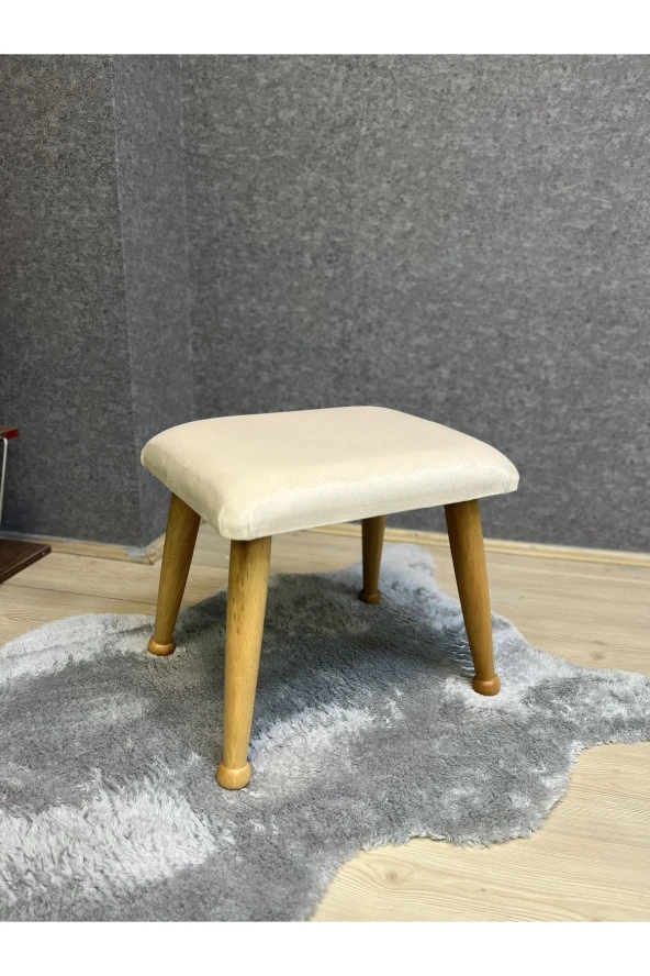 Asedia Trend Naturel Krem Ahşap Ayak Uzatma Pufu Makyaj Koltuğu Bench Tabure ürün görseli 1