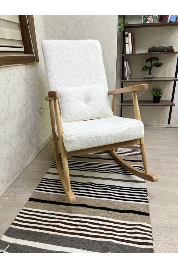 Asedia Trend Naturel Teddy Krem Sallanan Sandalye Dinlenme Emzirme Baba Tv Okuma Koltuğu Berjer ürün görseli 1