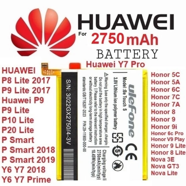 Huawei Honor P8 (HB366481ECW) 2750 mAh Batarya Pil Orijinal Uzun Ömürlü Yüksek Kapasite ULEFONEHU0020 ürün görseli 1