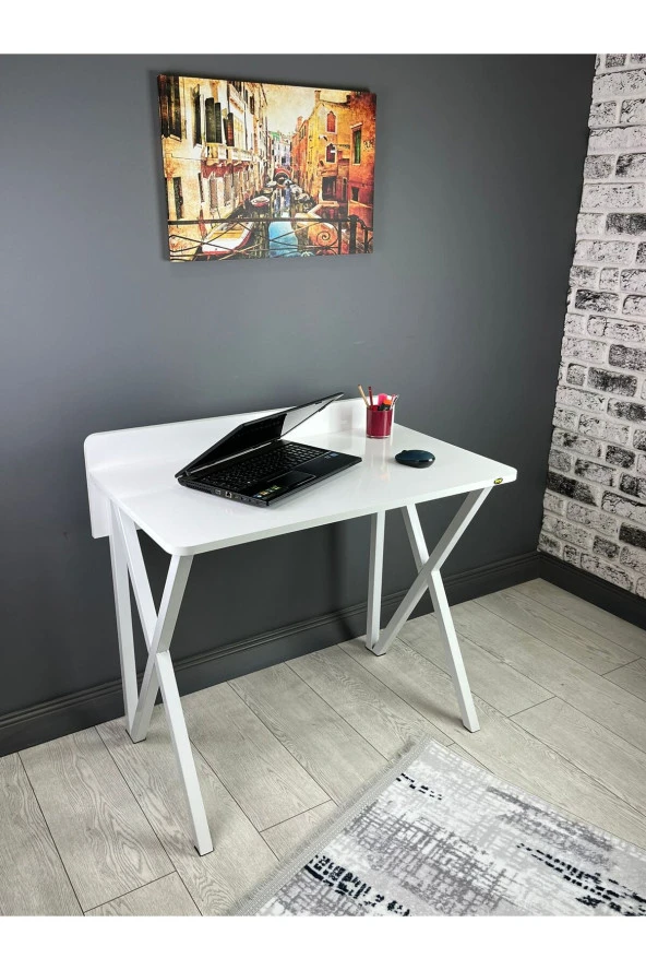 Hey Modüler Mobilya Hayal Beyaz Çalışma Masası Bilgisayar Ofis Masası Metal Beyaz Ayaklı 90 Cm ürün görseli 1