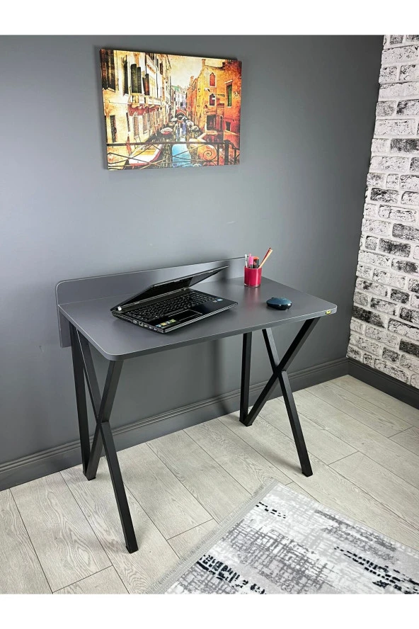 Hayal Antrasit Gri Çalışma Masası Bilgisayar Ofis Masası Metal Siyah Ayaklı 90 Cm ürün görseli 1