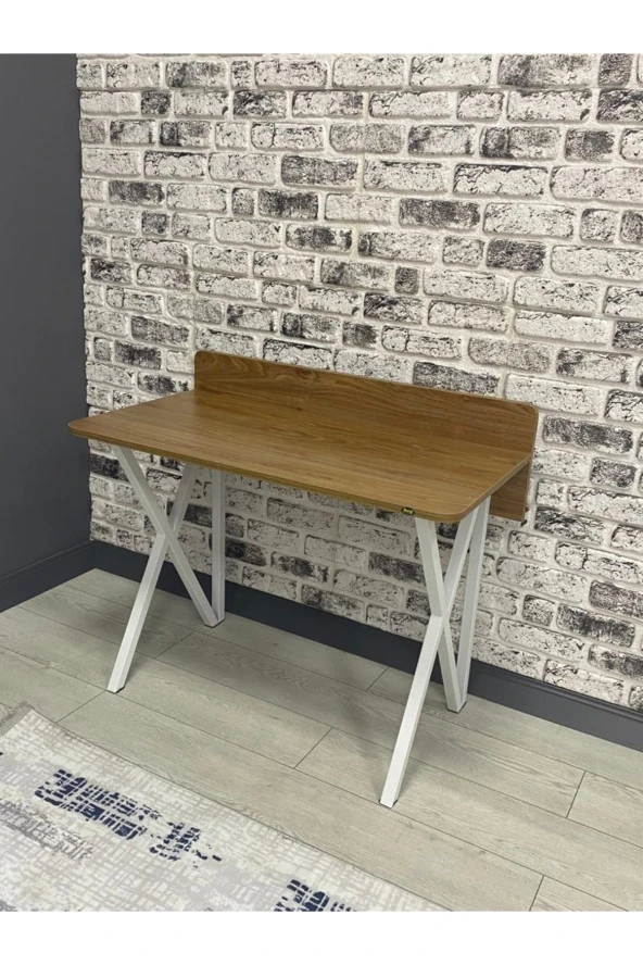 Hey Modüler Mobilya Rüya Ceviz Çalışma Masası Bilgisayar Ofis Masası Metal Beyaz Ayaklı 103 Cm ürün görseli 1