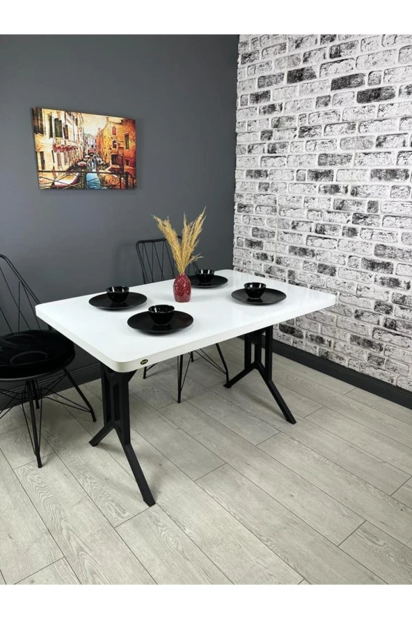 Hey Modüler Mobilya Sultan Beyaz Siyah Mutfak Yemek Masası Balkon Masası 120 Cm ürün görseli 1