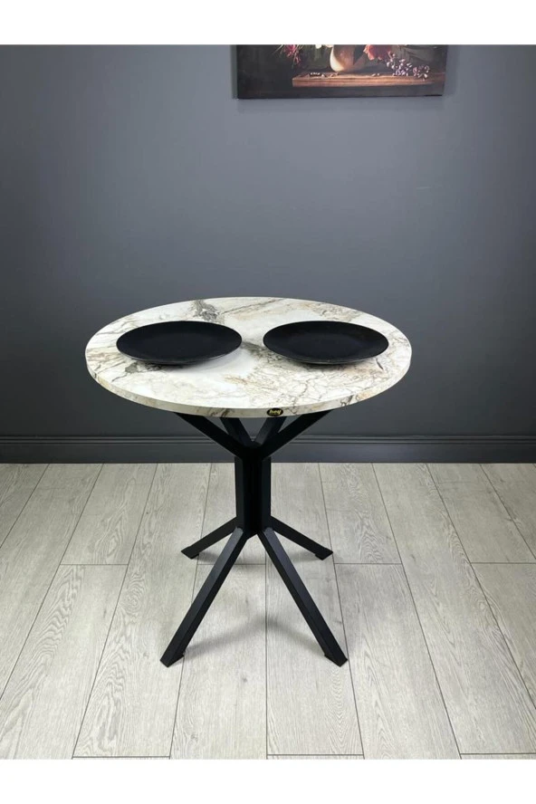 Hey Modüler Mobilya Nisa Efes Yuvarlak Mutfak Masası Yemek Masası Balkon Masası Metal Siyah Ayak 70 Cm ürün görseli 1
