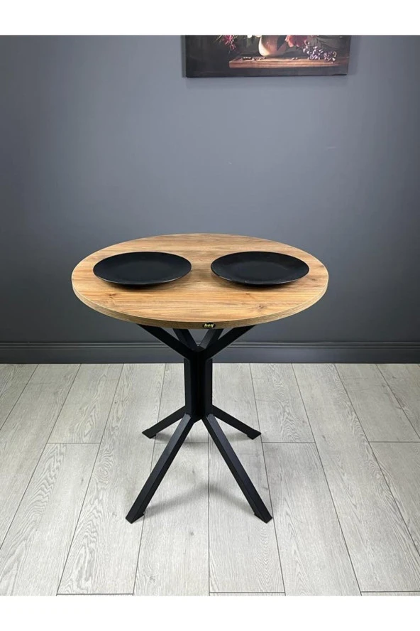 Hey Modüler Mobilya Nisa Ceviz Yuvarlak Mutfak Masası Yemek Masası Balkon Masası Metal Siyah Ayak 70 Cm ürün görseli 1
