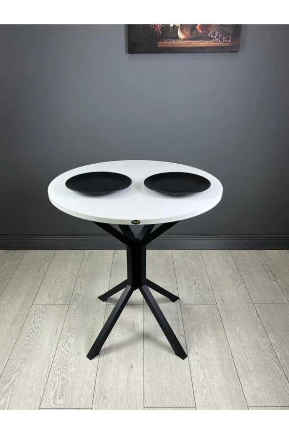 Hey Modüler Mobilya Nisa Beyaz Yuvarlak Mutfak Masası Yemek Masası Balkon Masası Metal Siyah Ayak 70 Cm ürün görseli 1
