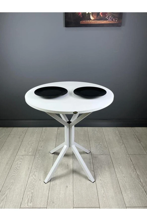 Hey Modüler Mobilya Nisa Beyaz Yuvarlak Mutfak Masası Yemek Masası Balkon Masası Metal Beyaz Ayak 70 Cm ürün görseli 1