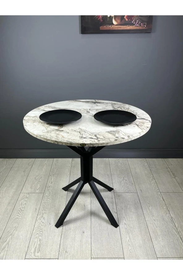 Hey Modüler Mobilya Saray Efes Yuvarlak Mutfak Masası Yemek Masası Balkon Masası Metal Siyah Ayak 80 Cm ürün görseli 1