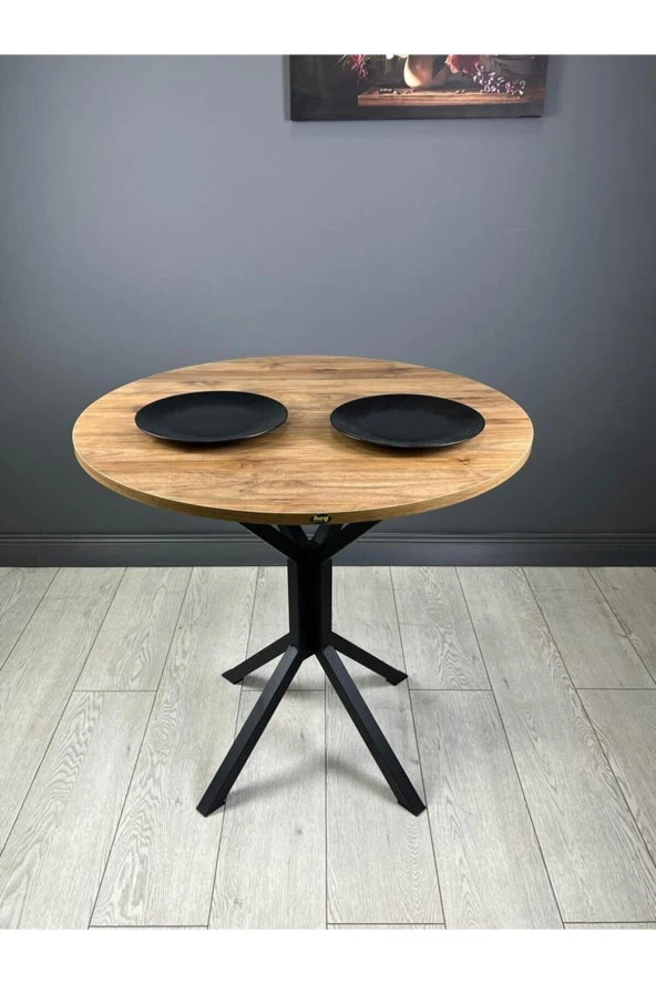 Hey Modüler Mobilya Saray Ceviz Yuvarlak Mutfak Masası Yemek Masası Balkon Masası Metal Siyah Ayak 80 Cm ürün görseli 1