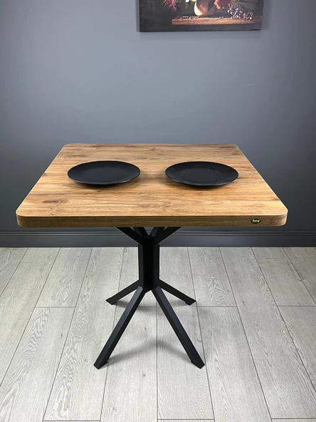 Hey Modüler Mobilya Roma Ceviz Mutfak Yemek Masası Balkon Masası Kavisli Köşe Metal Siyah Ayak 80 Cm ürün görseli 1