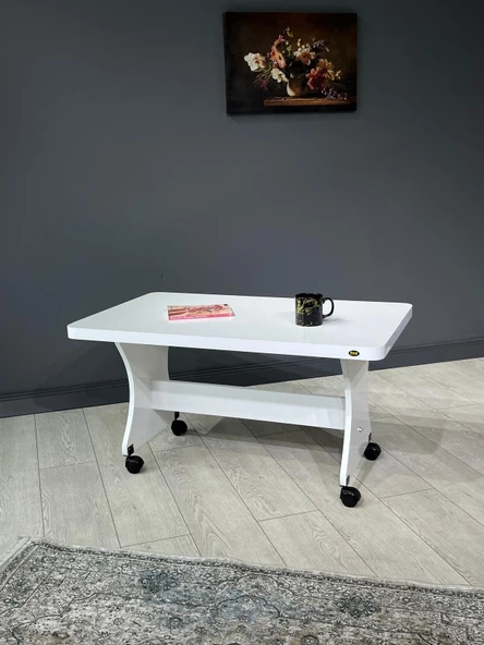 Hey Modüler Mobilya Ada Tekerlekli Orta Sehpa Beyaz - Resim 2