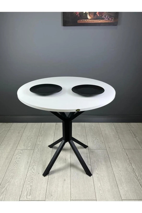 Hey Modüler Mobilya Saray Beyaz Siyah Yuvarlak Mutfak Masası Yemek Masa Balkon Masa Metal Siyah Ayak 80 Cm ürün görseli 1