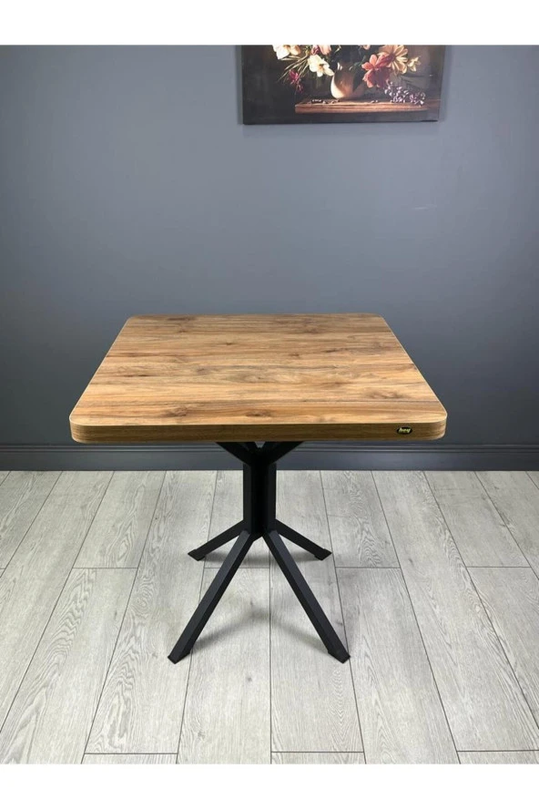 Hey Modüler Mobilya Tepe Ceviz Mutfak Yemek Masası Balkon Masası Kavisli Köşe Siyah Ayak 70 Cm ürün görseli 1