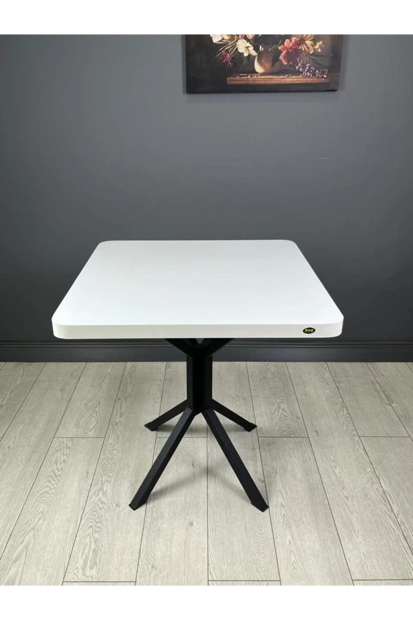 Hey Modüler Mobilya Tepe Beyaz Mutfak Yemek Masası Balkon Masası Kavisli Köşe Siyah Ayak 70 Cm ürün görseli 1