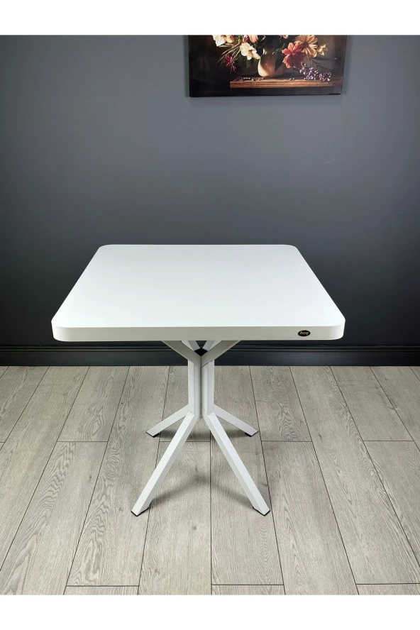 Hey Modüler Mobilya Tepe Beyaz Mutfak Yemek Masası Balkon Masası Kavisli Köşe Beyaz Ayak 70 Cm ürün görseli 1