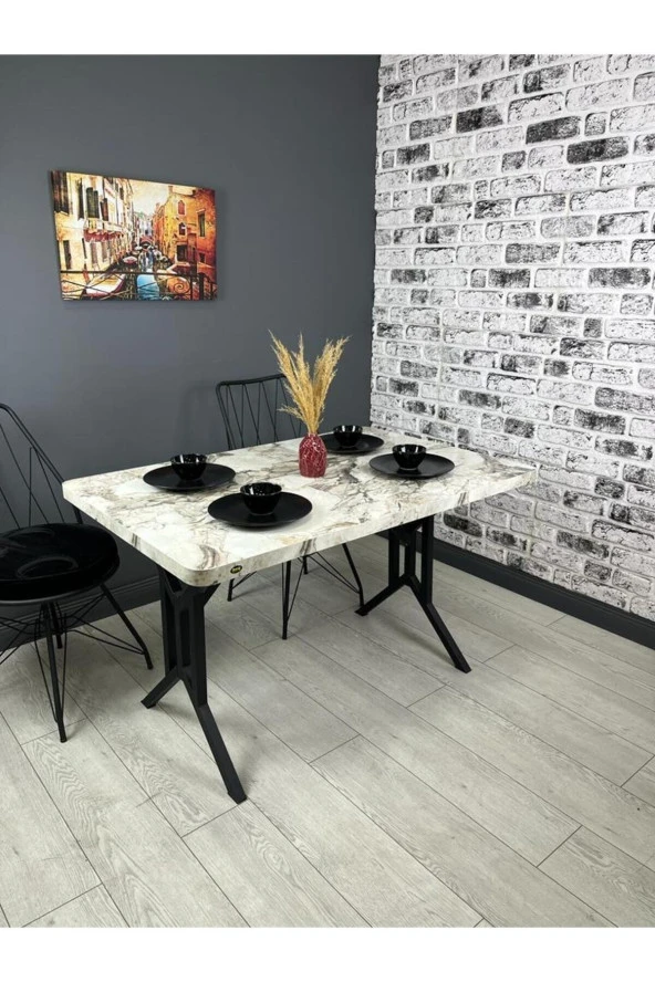Hey Modüler Mobilya Sultan Efes Mermer Mutfak Yemek Masası Balkon Masası 120 Cm ürün görseli 1