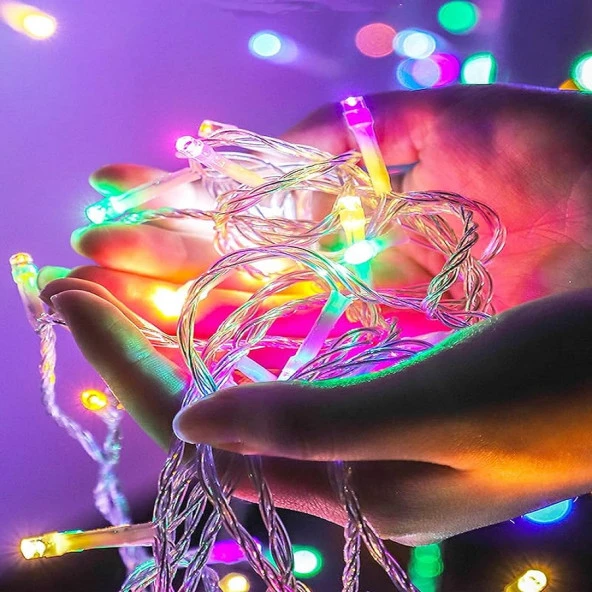 RENKLİ YILBAŞI AĞACI IŞIĞI 10 METRE RENKLİ LED IŞIK RENKLİ NOEL IŞIĞI RENKLİ İP LED IŞIK 220VFİŞLİ ürün görseli 1