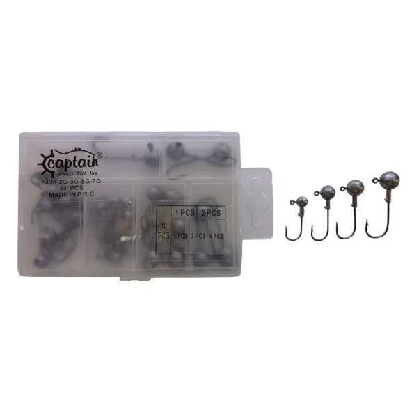 Captain 6436 Compact Eco Mix Kutulu Jig Head Seti 2-3-5-7gr 34 adet ürün görseli 1